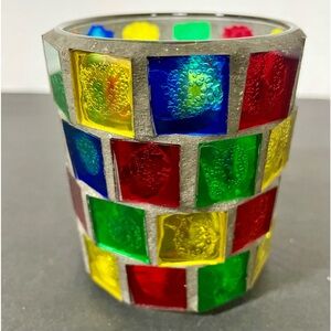 Vintage Stained Glass Candle Votive Holder Marked KIG China Jiali Christmas